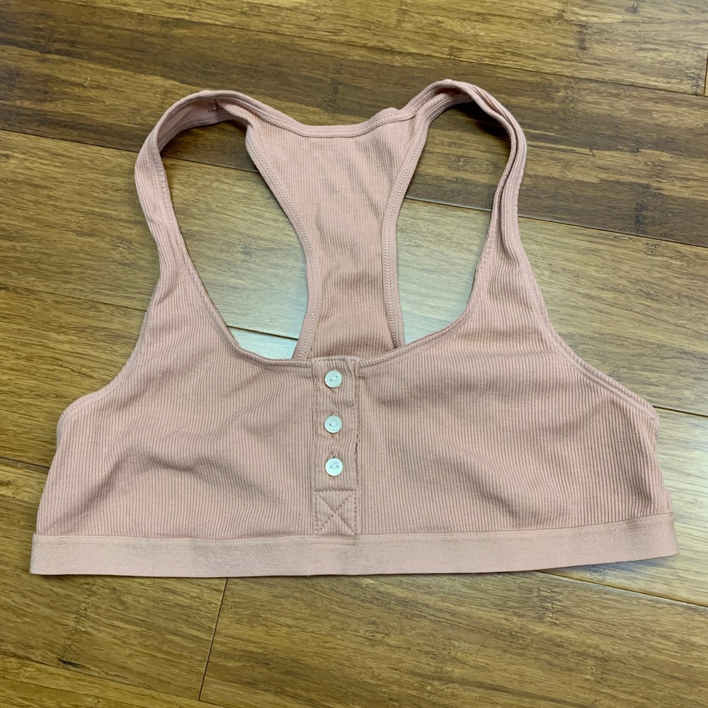 Madewell Jayna Ribbed Bralette Women Size Small Beige Top Button Front Racerback